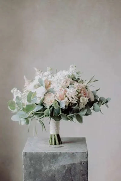 Bridal bouquet blush Flowers with Euca